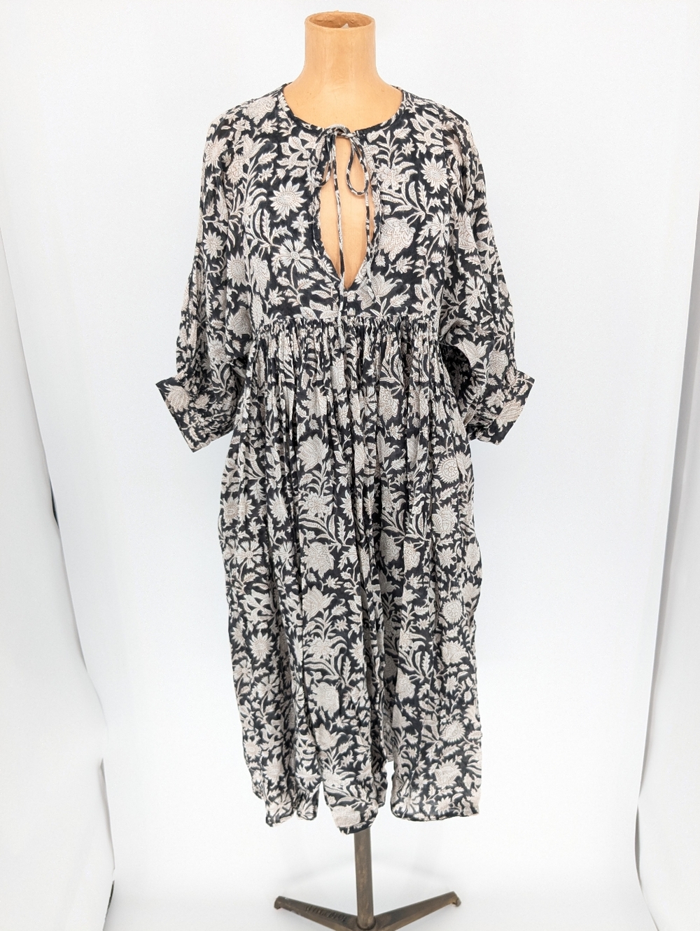 Daughters of India Kyra Midi Dress Boho Pepper Block Print Resortwear Size Small